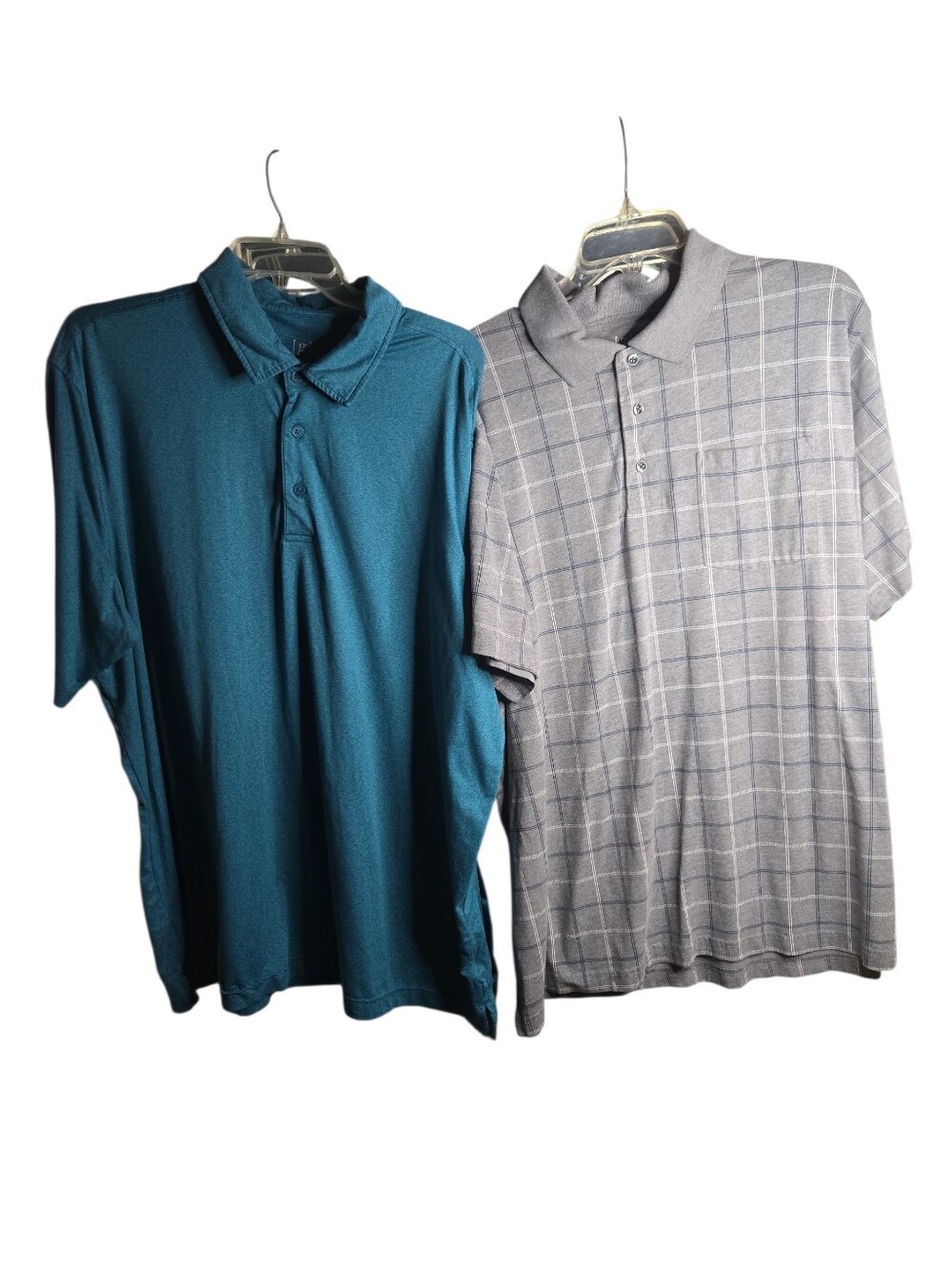 Bundle of 2 George Men’s Polo Shirts Size 2XL (Teal Athletic & Gray Plaid)